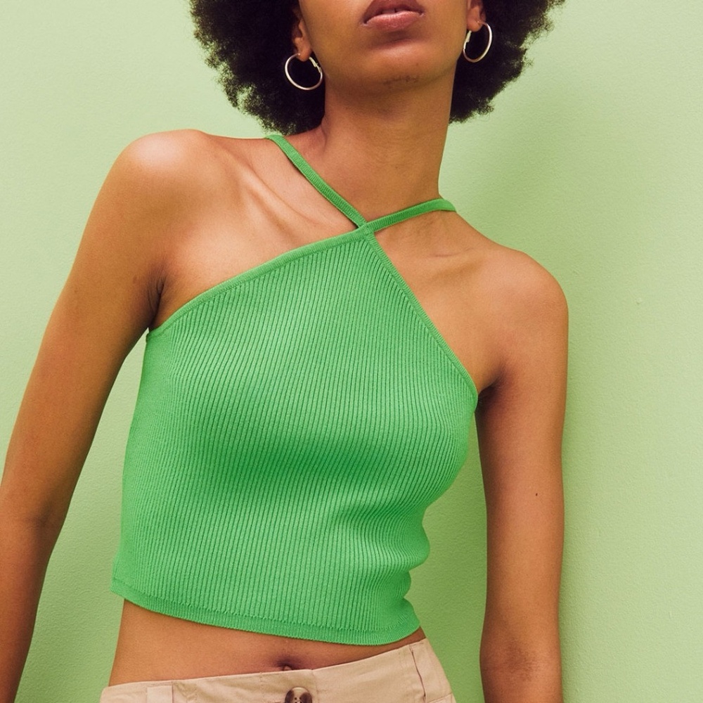 h&m Green Ribbed Women's halter high neck top